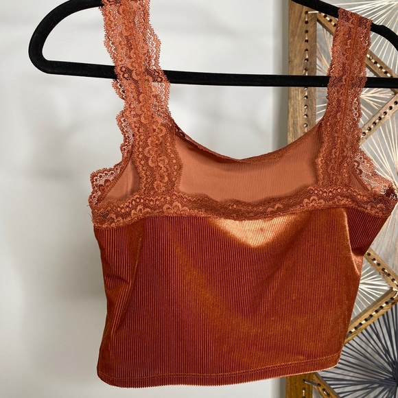 Burnt Orange Lace-Trim Cropped Tank - Picture 3 of 5